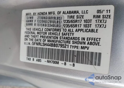2011 Honda Odyssey Ex from USA, damaged, VIN 5FNRL5H44BB079521